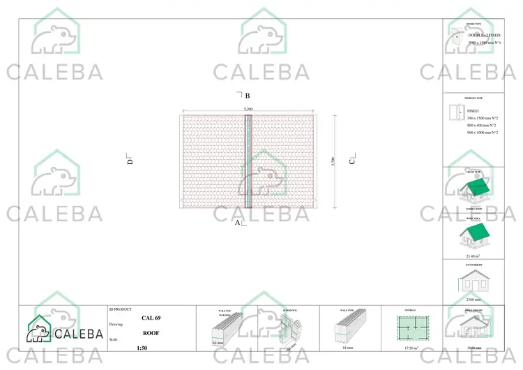 Casa in legno da giardino VIVIENNE 17.5 m², pianta copertura