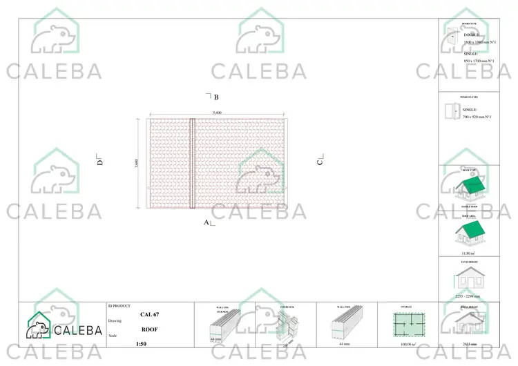 Casetta in legno ALLEGRA 15 m², pianta copertura