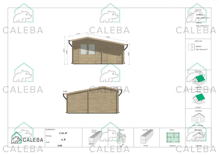 Casetta in legno ALLEGRA 15 m², lati A/B