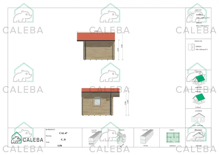 Casetta in legno ALLEGRA 15 m², lati C/D