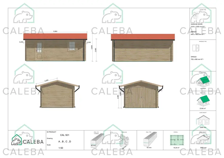 Garage di legno 18 m², lati A/B/C/D