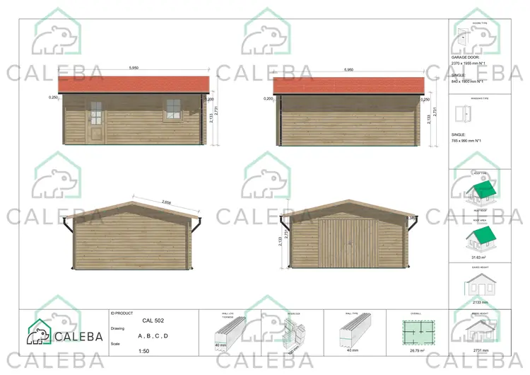 Garage in legno 25 m², lati A/B/C/D