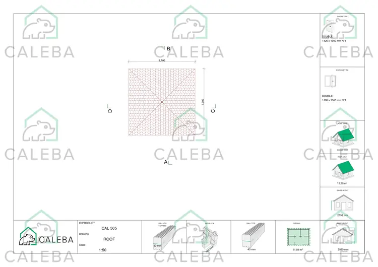 Casetta da giardino KARIN 12 m², pianta copertura