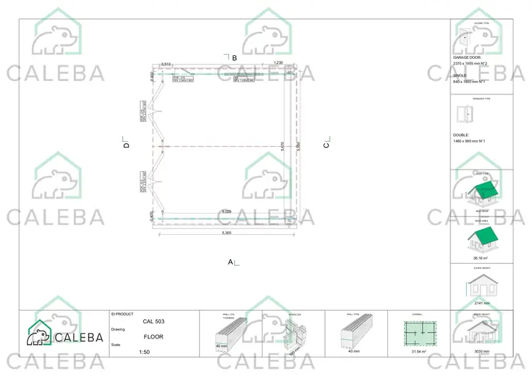 Garage di legno doppio 30 m², planimetria