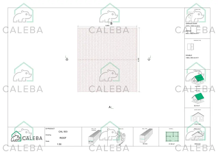 Garage di legno doppio 30 m², pianta copertura