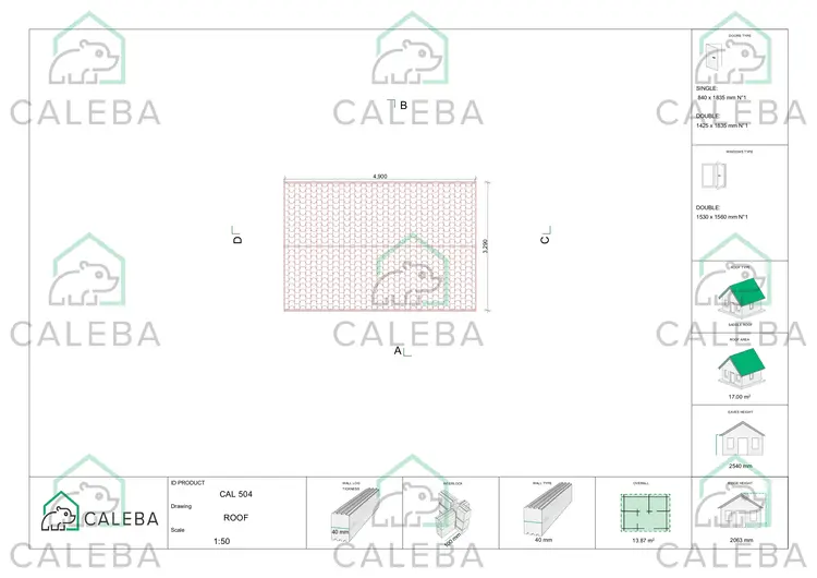Casetta da giardino ALEXIA 14 m², pianta copertura