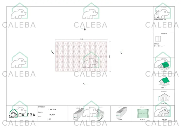 Casetta in legno ZAIRA 17 m², pianta copertura