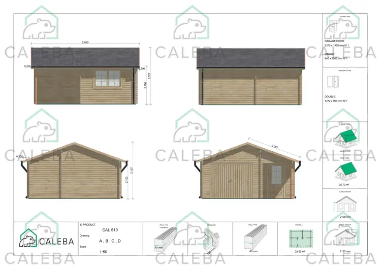 Garage in legno 30 m², lati A/B/C/D