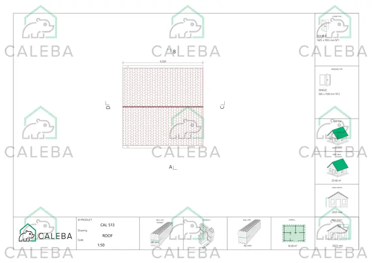 Casetta da giardino BENEDETTA 16 m², pianta copertura