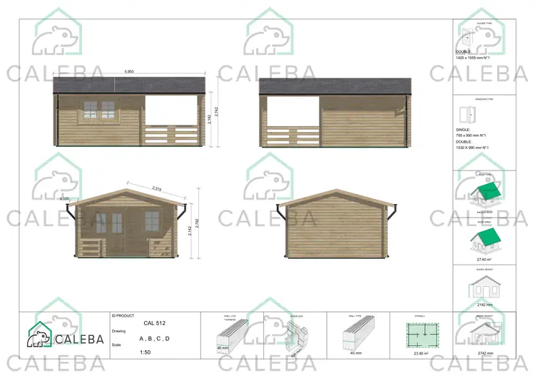 Casetta da giardino MELISSA 24 m², lati A/B/C/D