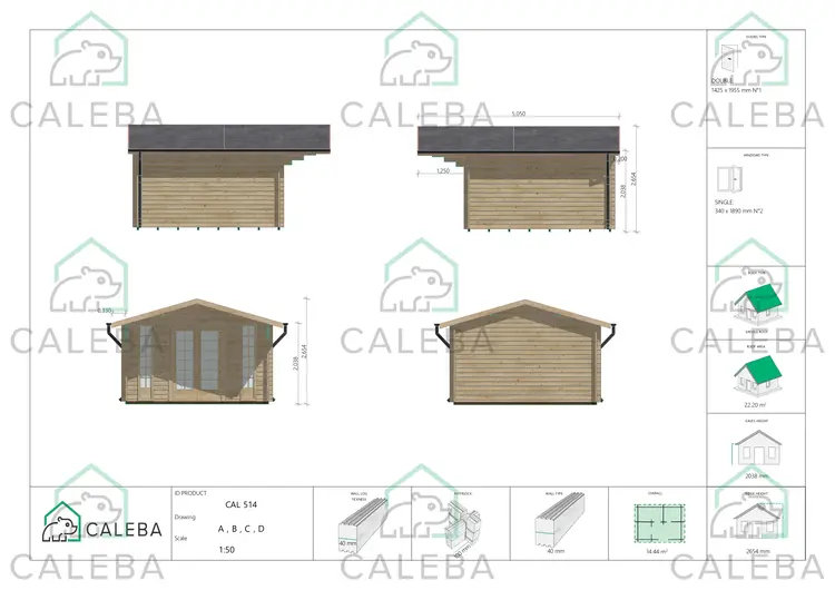 Casetta da giardino MARGHERITA 14 m², lati A/B/C/D