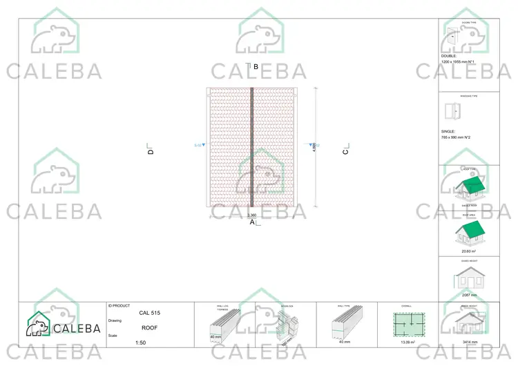Casa in legno da giardino LALLA 13.09 m², pianta copertura