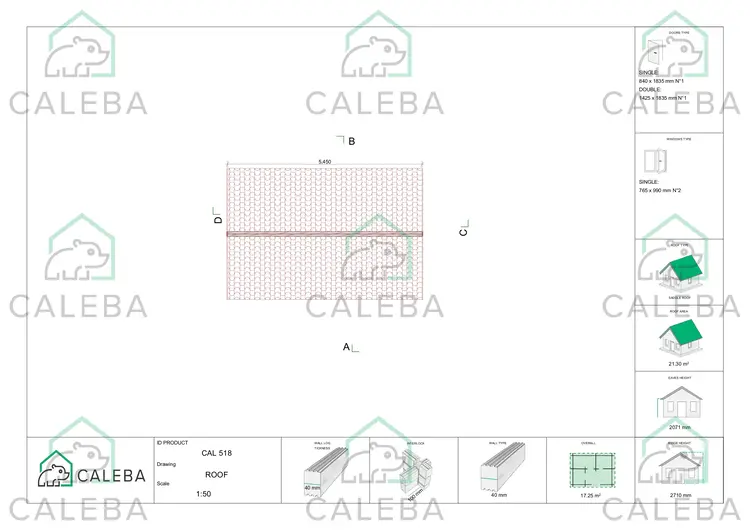 Casetta in legno LUNA 17 m², pianta copertura
