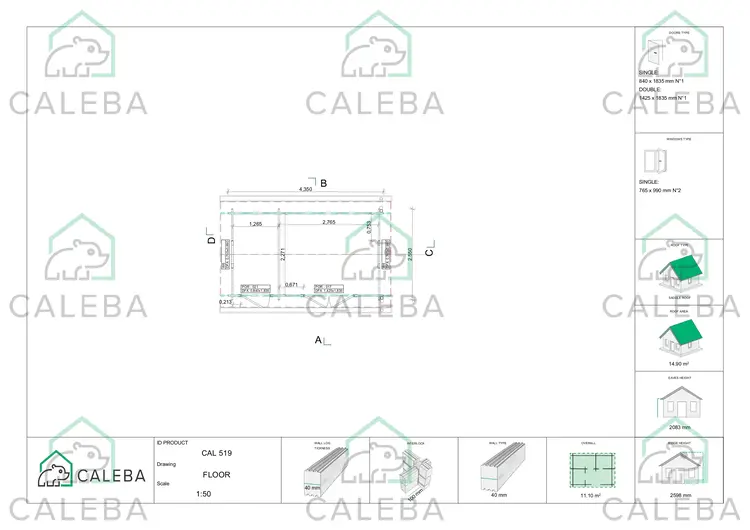 Casa in legno da giardino BETTA 10 m², planimetria