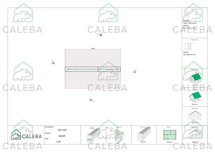 Casetta da giardino ROSA 18 m², pianta copertura