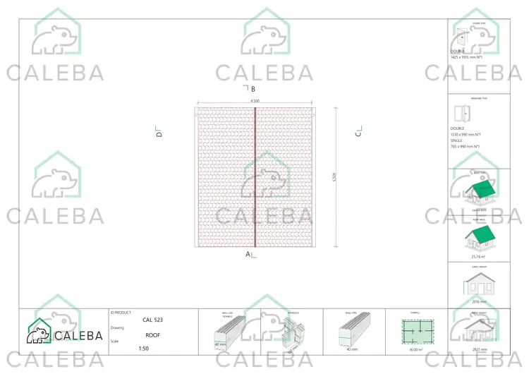 Casetta da giardino AUDREY 16 m², pianta copertura