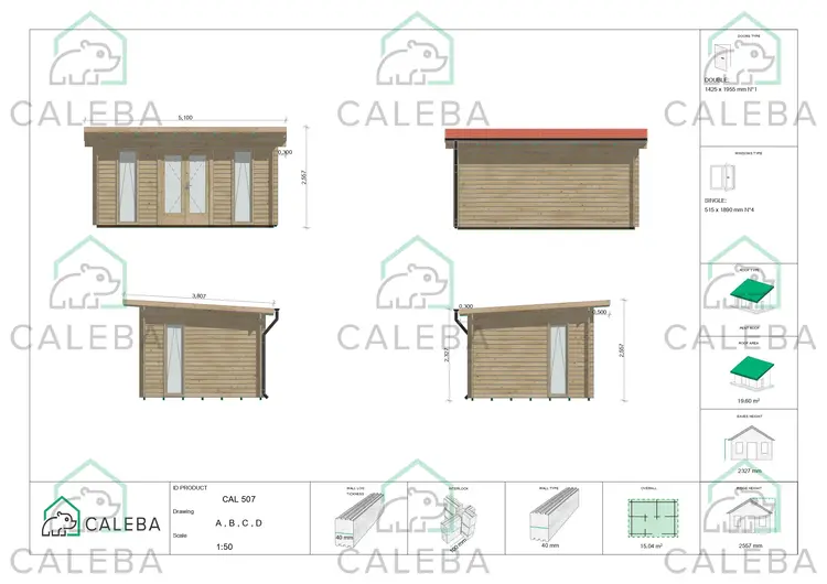 Casetta da giardino MICHELLE 15 m², lati A/B/C/D