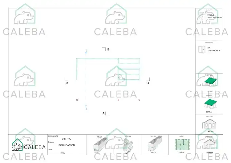 Casetta in legno ASIA 24 m², piano fondazione