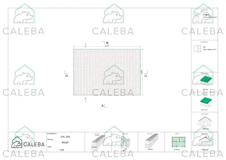 Casetta in legno ASIA 24 m², pianta copertura