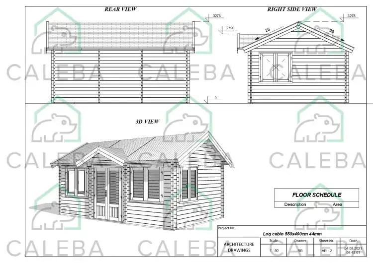 Casa in legno da giardino GRACE 22 m², lati A/B/C/D