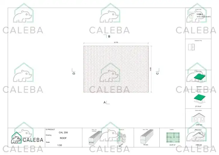 Casetta in legno GISELLE 25 m², pianta copertura