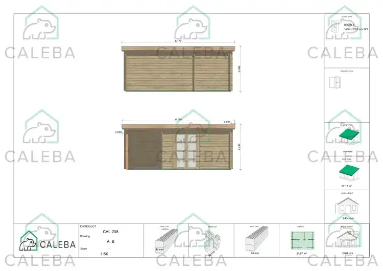 Casetta in legno GISELLE 25 m², lati A/B