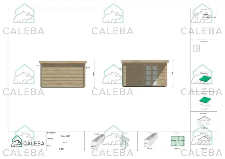 Casetta in legno GISELLE 25 m², lati C/D