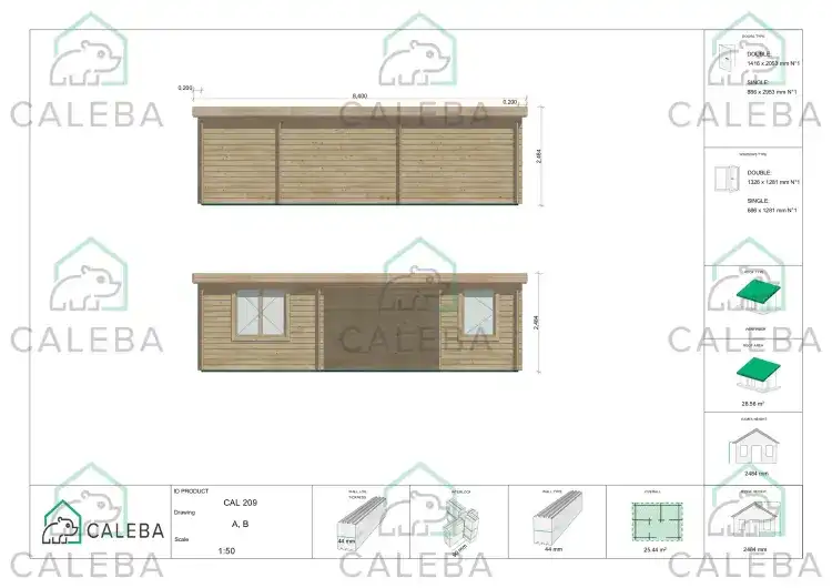 Casa in legno da giardino FIAMMETTA 25 m², lati A/B