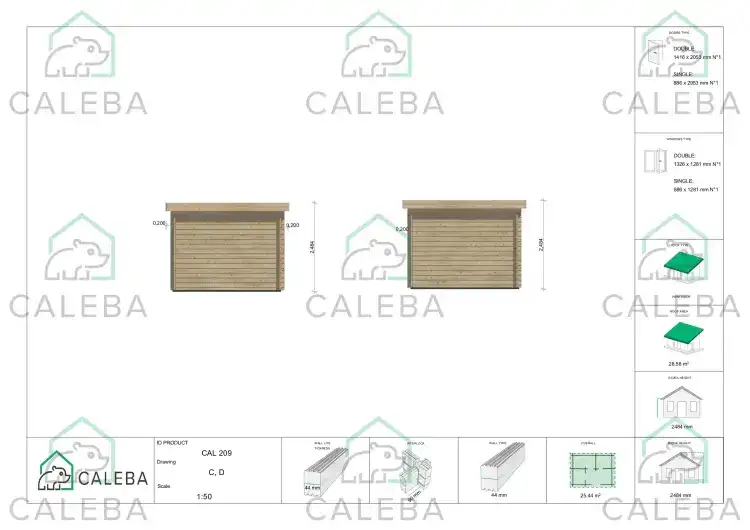 Casa in legno da giardino FIAMMETTA 25 m², lati C/D