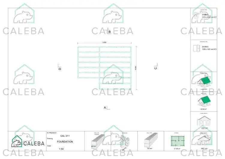 Casa in legno da giardino MONICA 22 m², piano fondazione