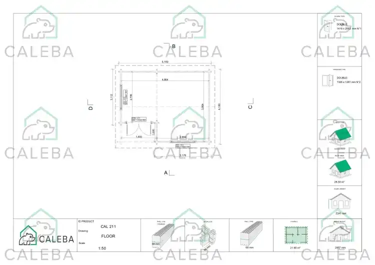 Casa in legno da giardino MONICA 22 m², planimetria