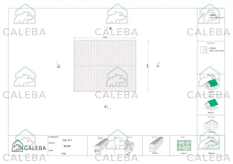 Casa in legno da giardino MONICA 22 m², pianta copertura