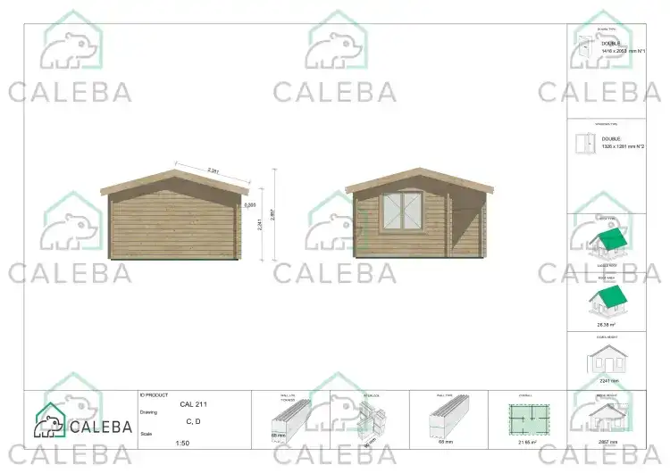 Casa in legno da giardino MONICA 22 m², lati C/D