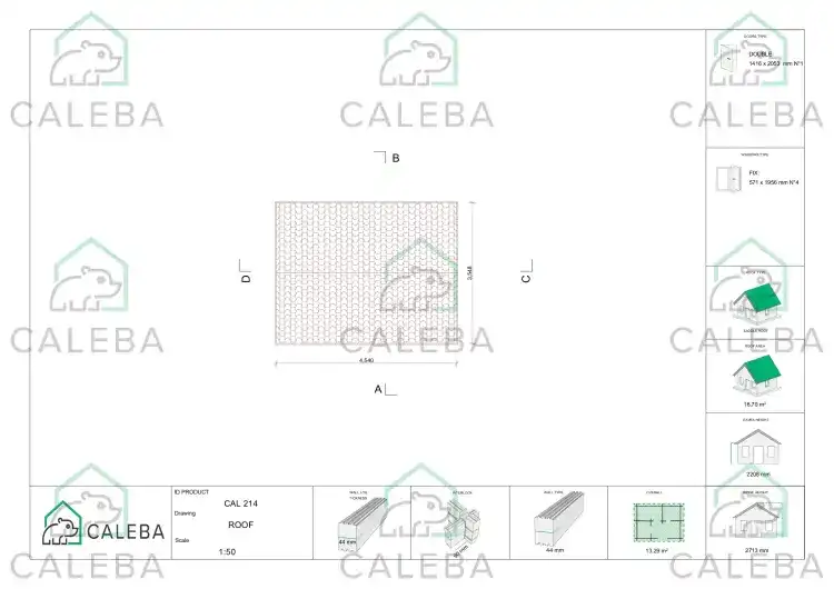 Casetta in legno GABRIELLA 12 m², pianta copertura