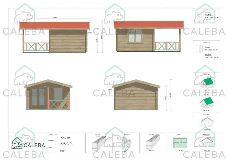 Casetta da giardino NICOLE 24 m², lati A/B/C/D