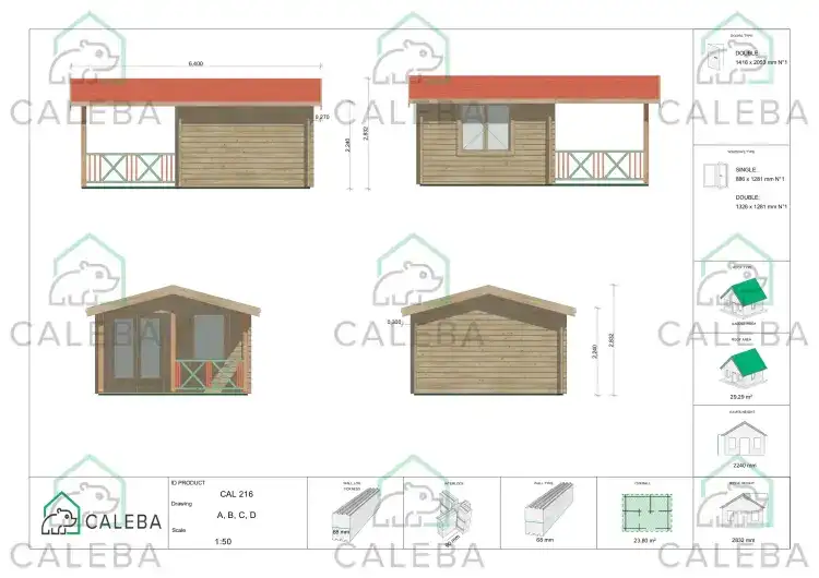 Casa in legno da giardino NICOLE 24 m², lati A/B/C/D