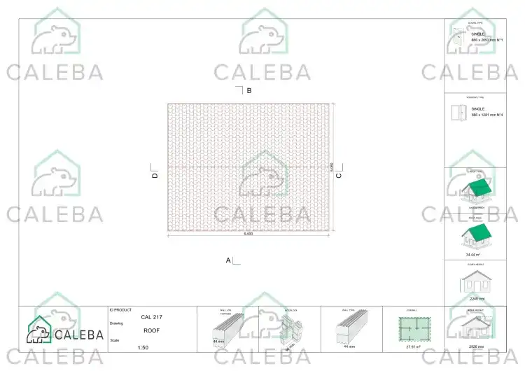 Casetta in legno ZOE 28 m², pianta copertura
