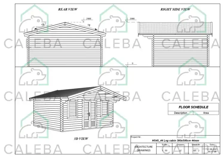 Casa in legno da giardino CLARISSA 20 m², lati A/B/C/D