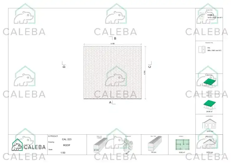 Casetta in legno ILENIA 20 m², pianta copertura