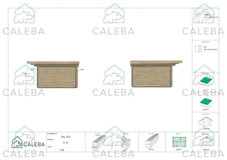 Casetta in legno ILENIA 20 m², lati C/D