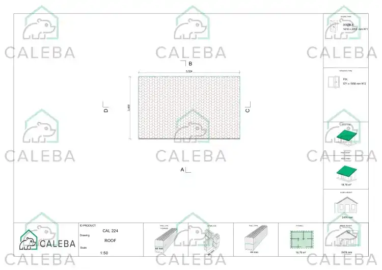 Casetta da giardino GWEN 16 m², pianta copertura