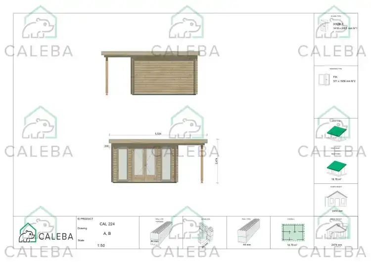 Casetta da giardino GWEN 16 m², lati A/B