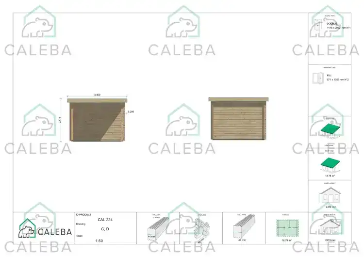 Casetta da giardino GWEN 16 m², lati C/D