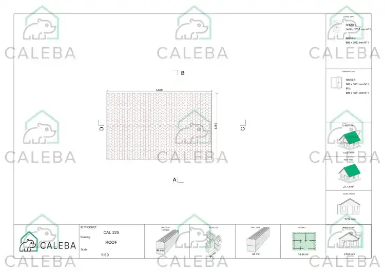 Casetta in legno SARA 15 m², pianta copertura
