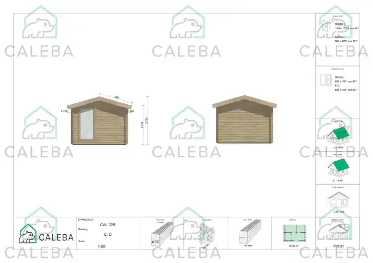 Casetta in legno SARA 15 m², lati C/D