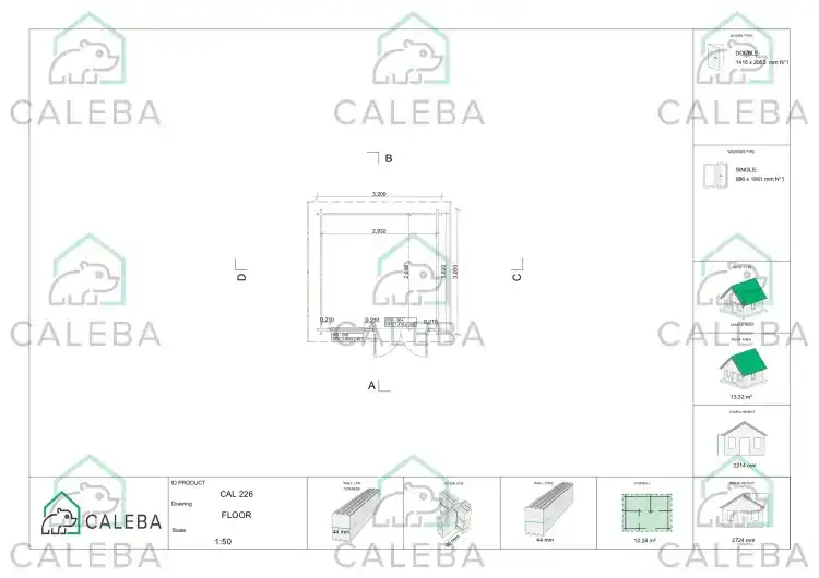 Casa in legno da giardino AMELIA 3x3, planimetria