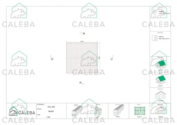 Casa in legno da giardino AMELIA 3x3, pianta copertura