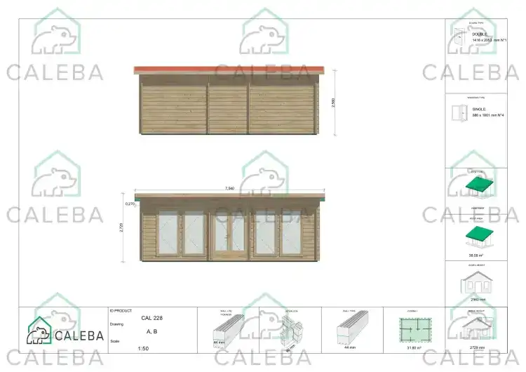 Casetta da giardino HOPE 32 m², lati A/B