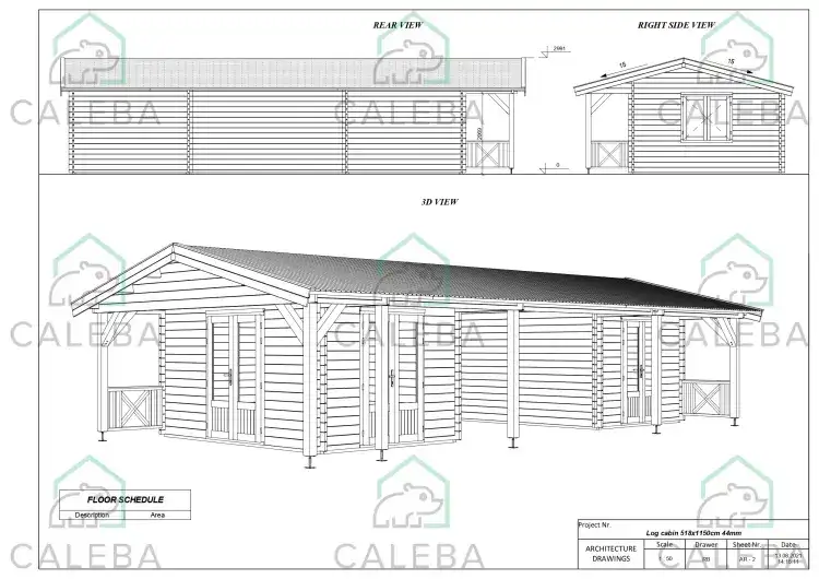 Casa di legno ELEONORA 60 m², lati A/B/C/D