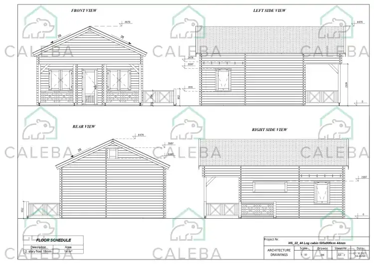 Casa di legno SAMANTHA 65 m², lati A/B/C/D